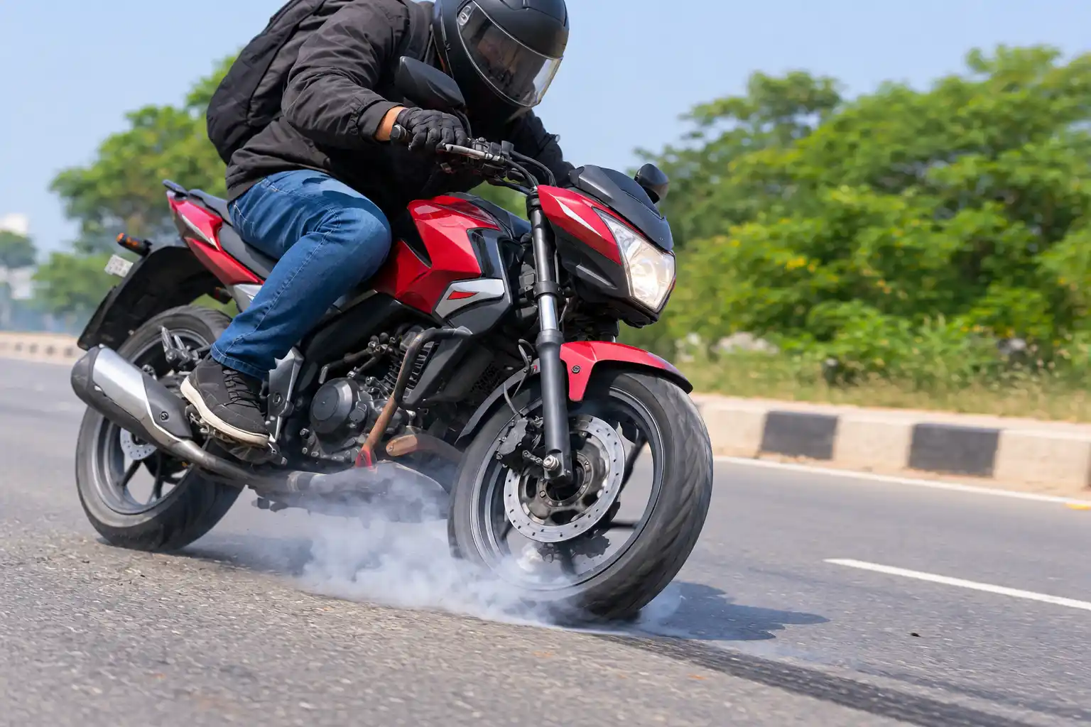 Motorcycle front wheel skidding during braking