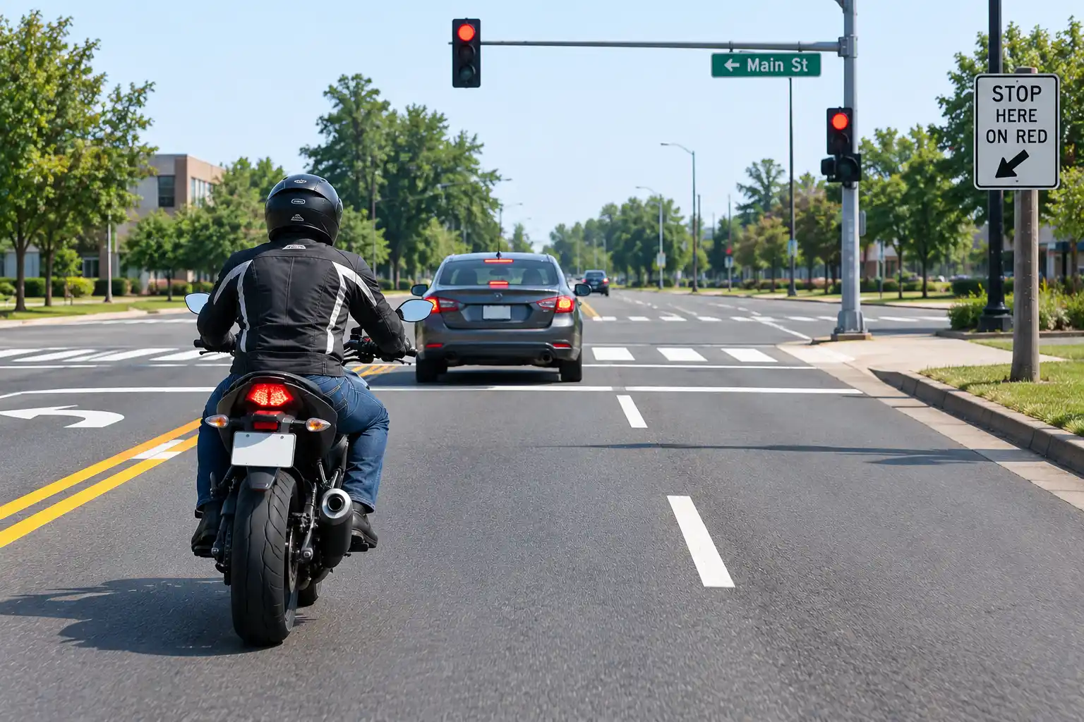 Motorcycle approaching an intersection