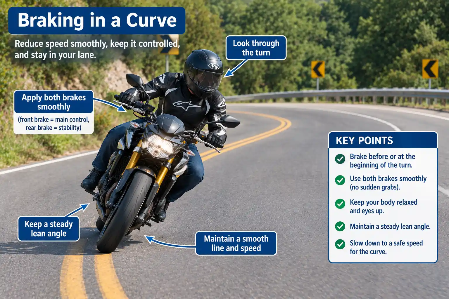 Motorcycle braking in a curve