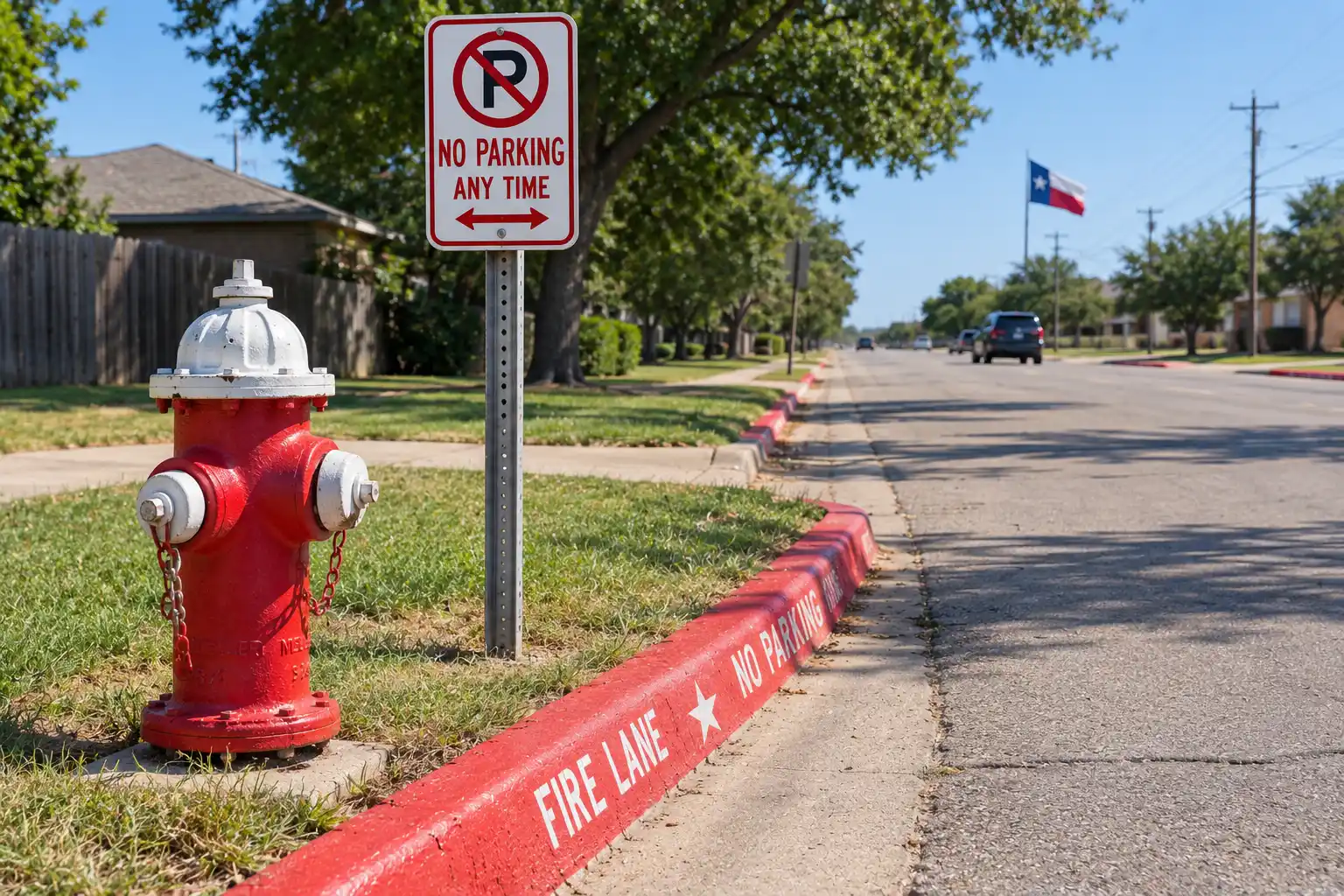 Fire hydrant on a Texas street with a no parking zone