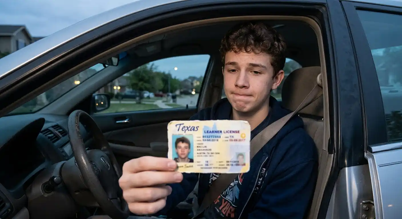 Teen driver holding a Texas learner license
