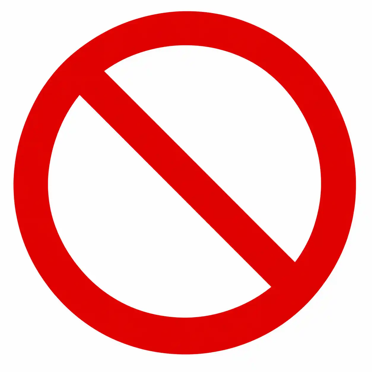 Red circle with diagonal slash prohibition sign