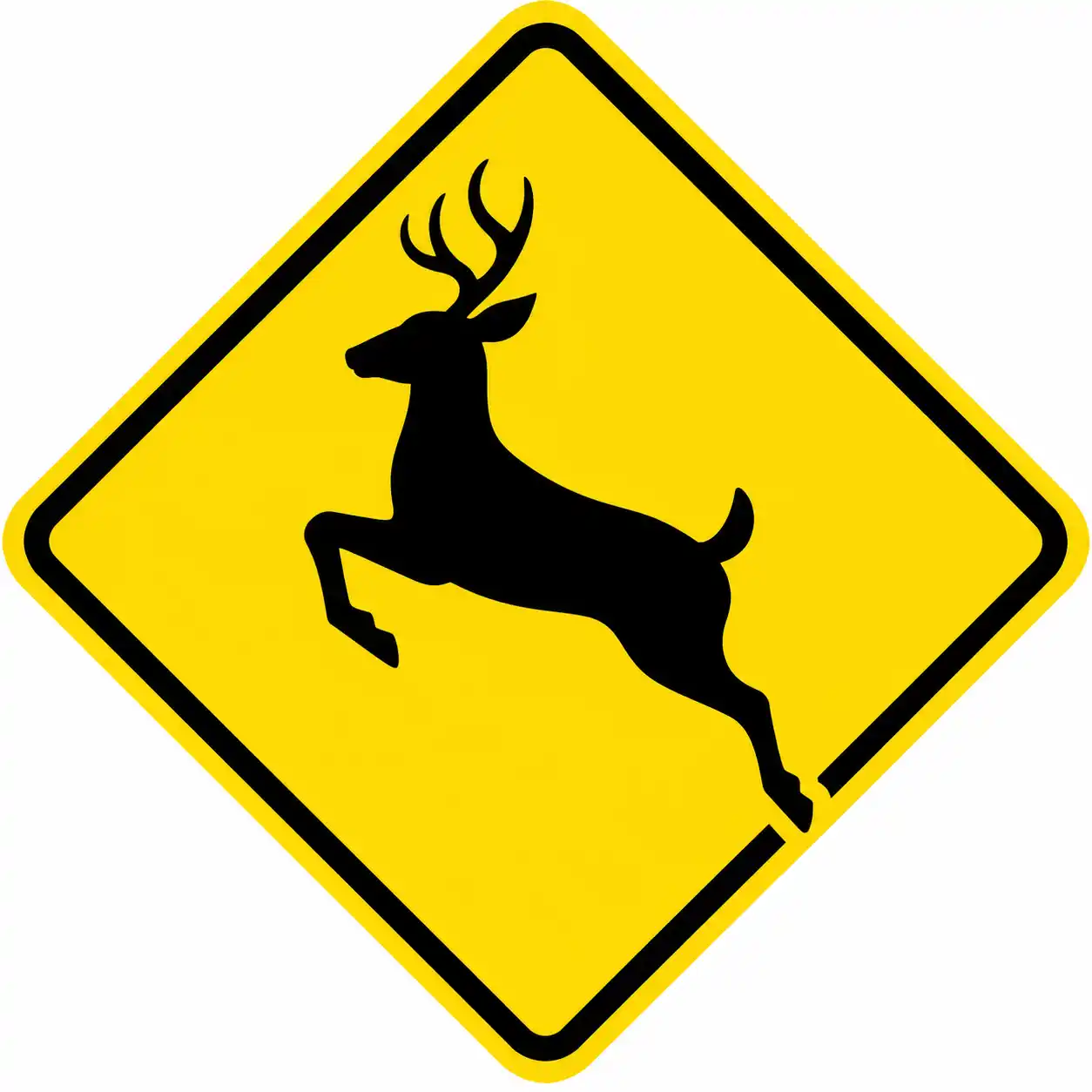 Yellow diamond deer crossing warning sign