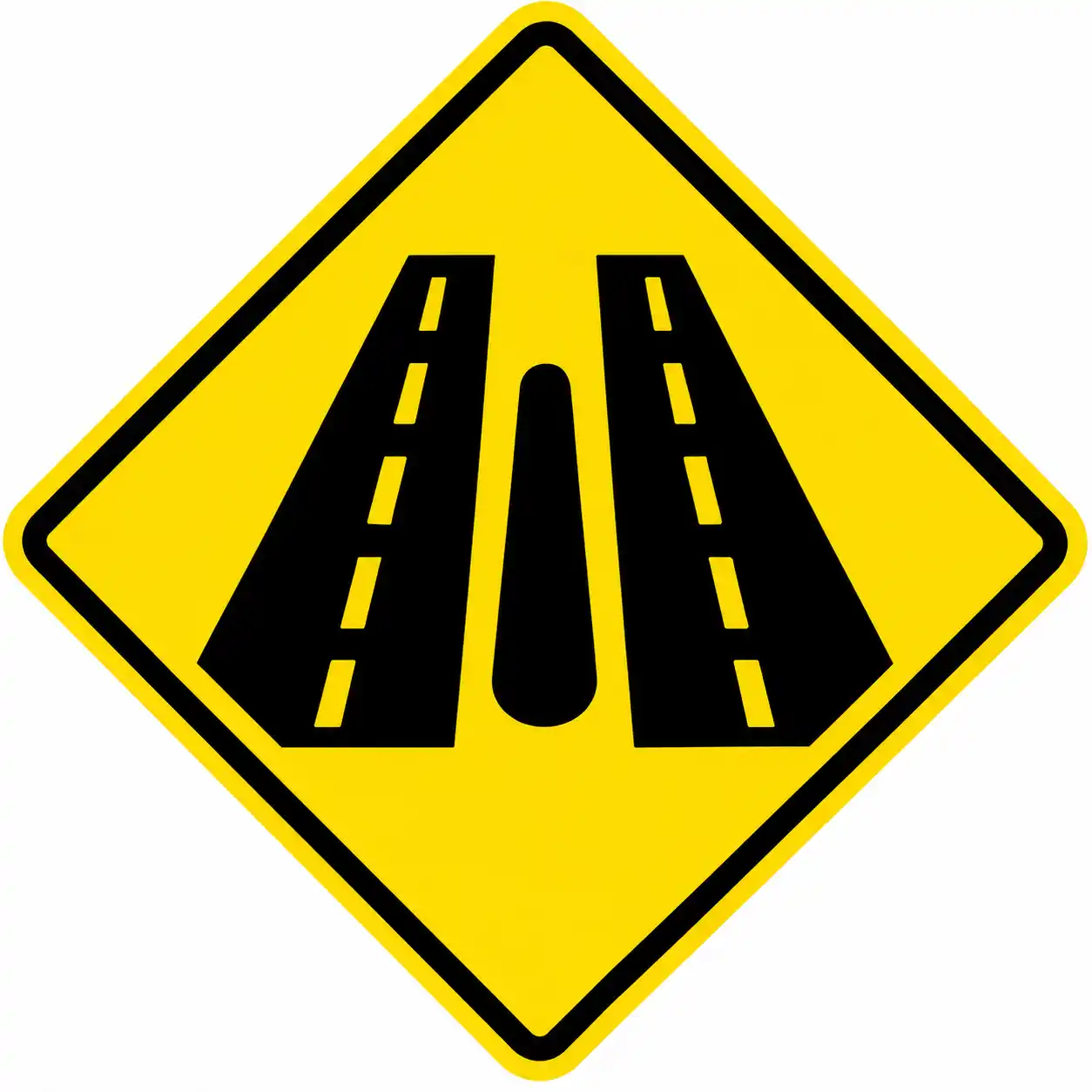 Divided highway begins warning sign