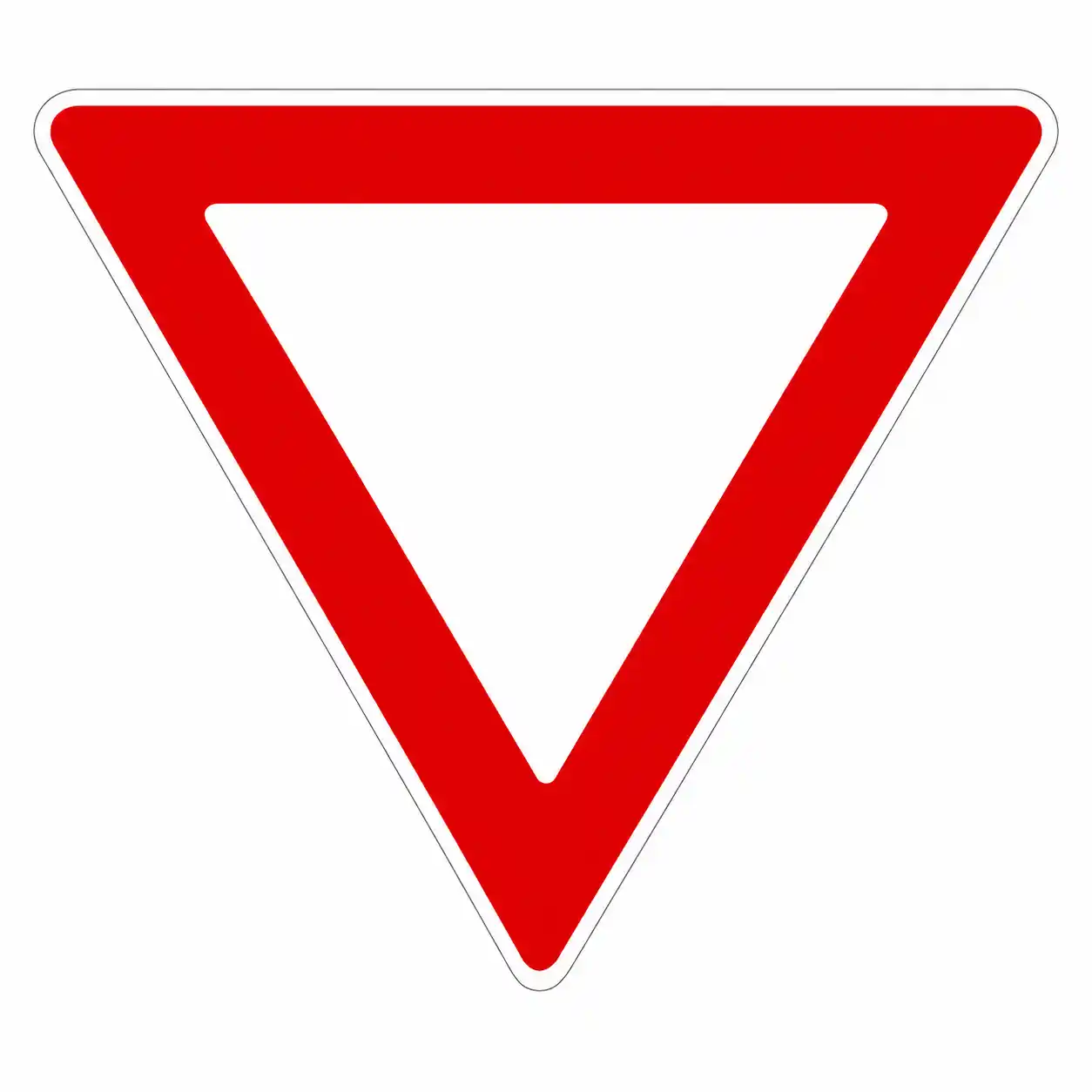 Red and white inverted triangle yield sign