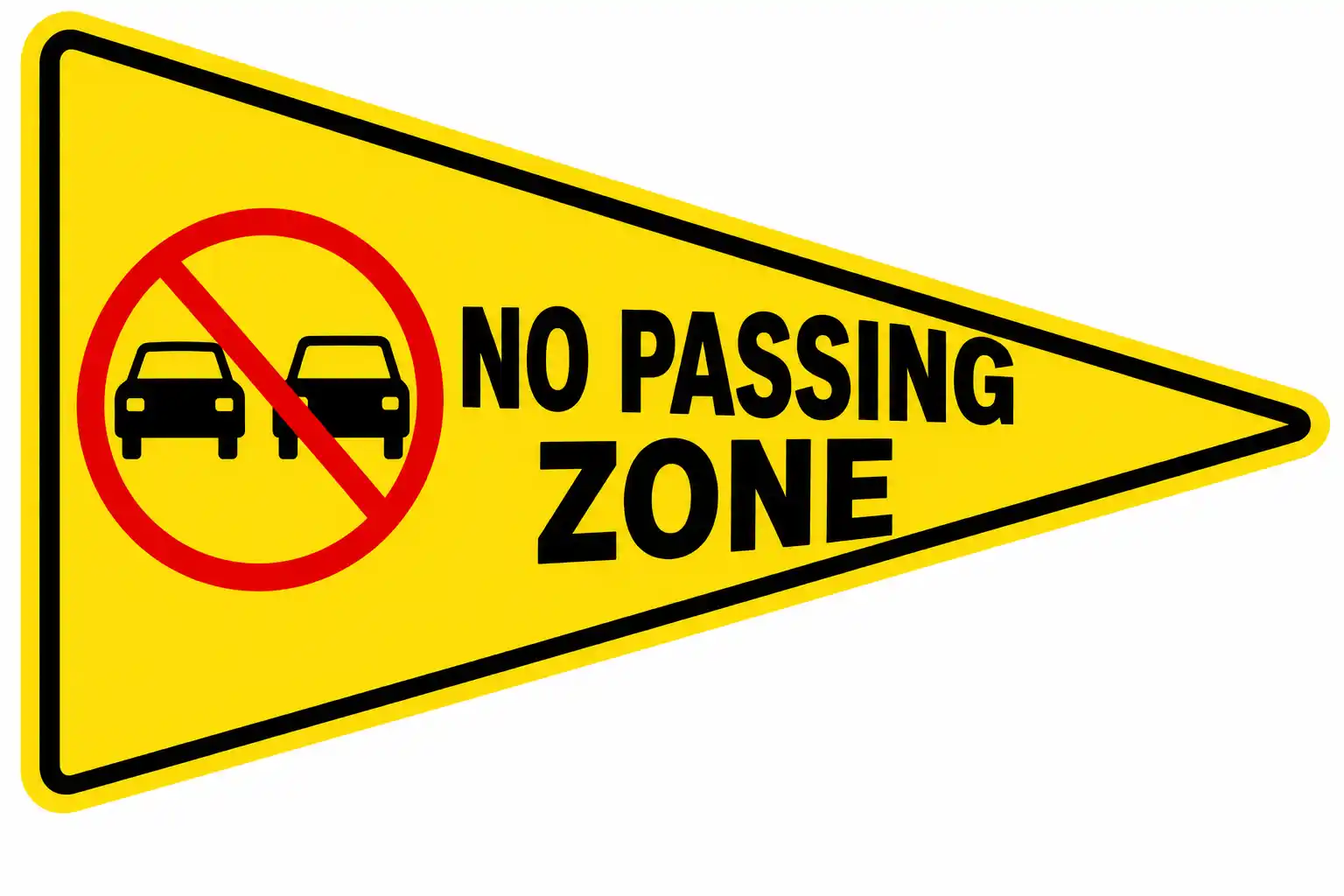 Yellow pennant no passing zone sign