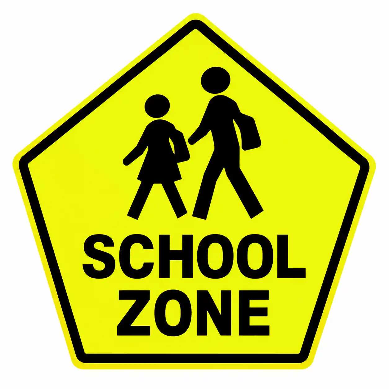 Pentagon shaped school zone sign