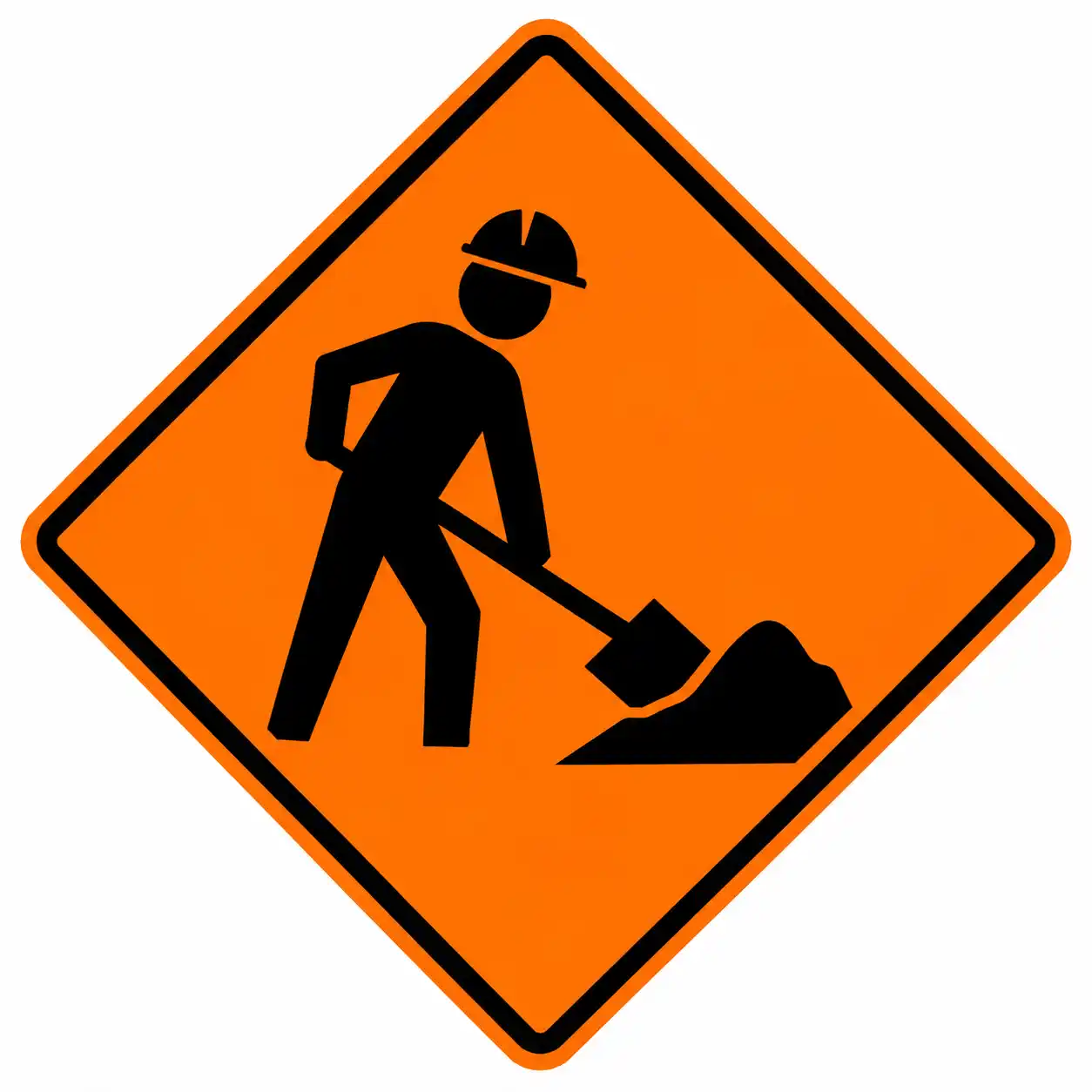 Orange diamond construction work zone sign