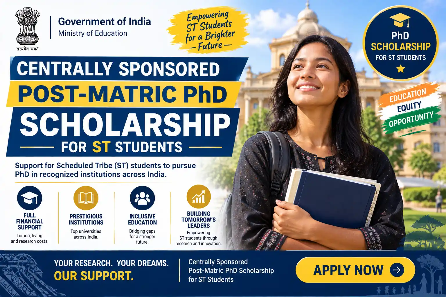 Post-Matric PhD Scholarship for ST Students - Full Tuition Fee Reimbursement